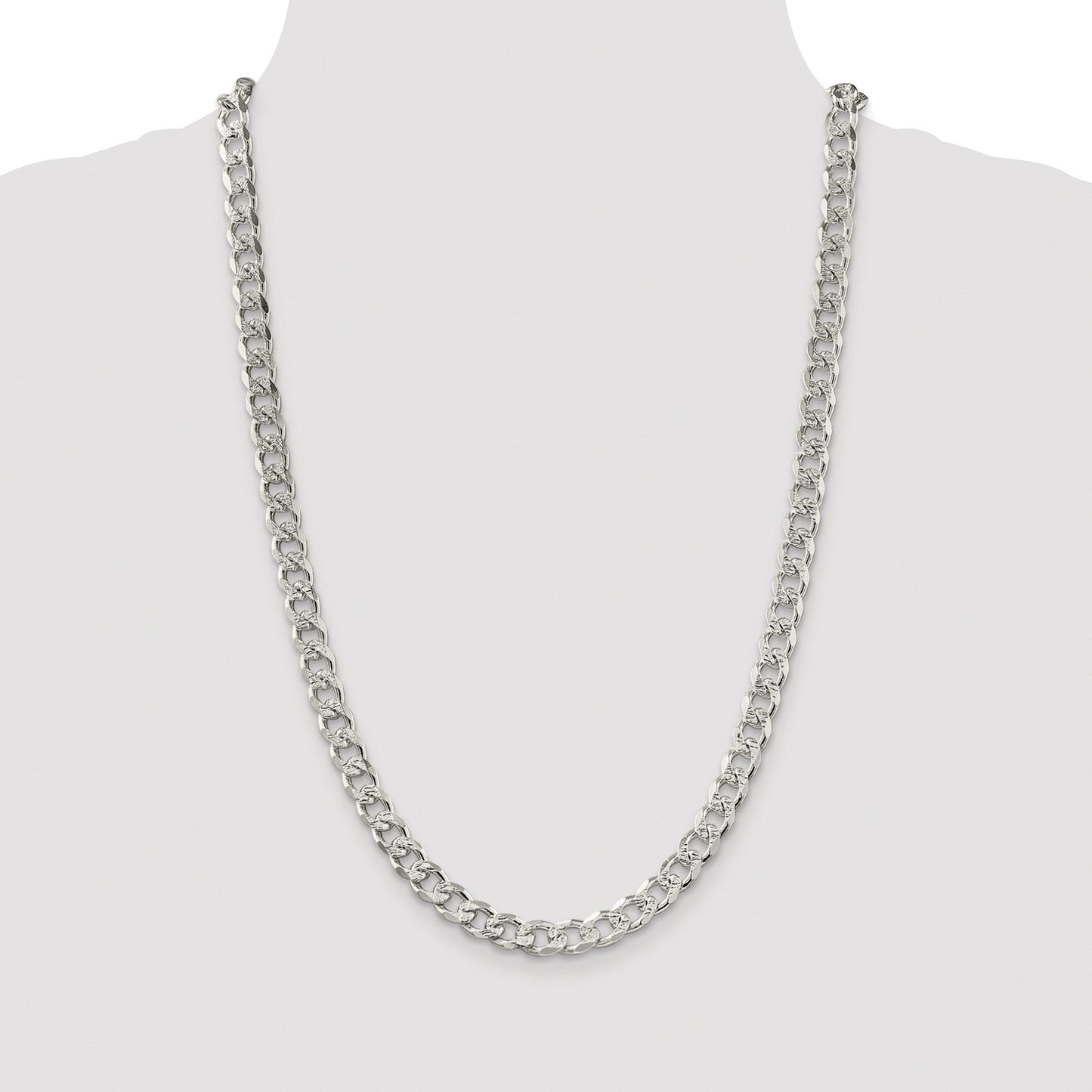 Sterling Silver Rhodium-plated 8.3mm Pav� Curb Chain