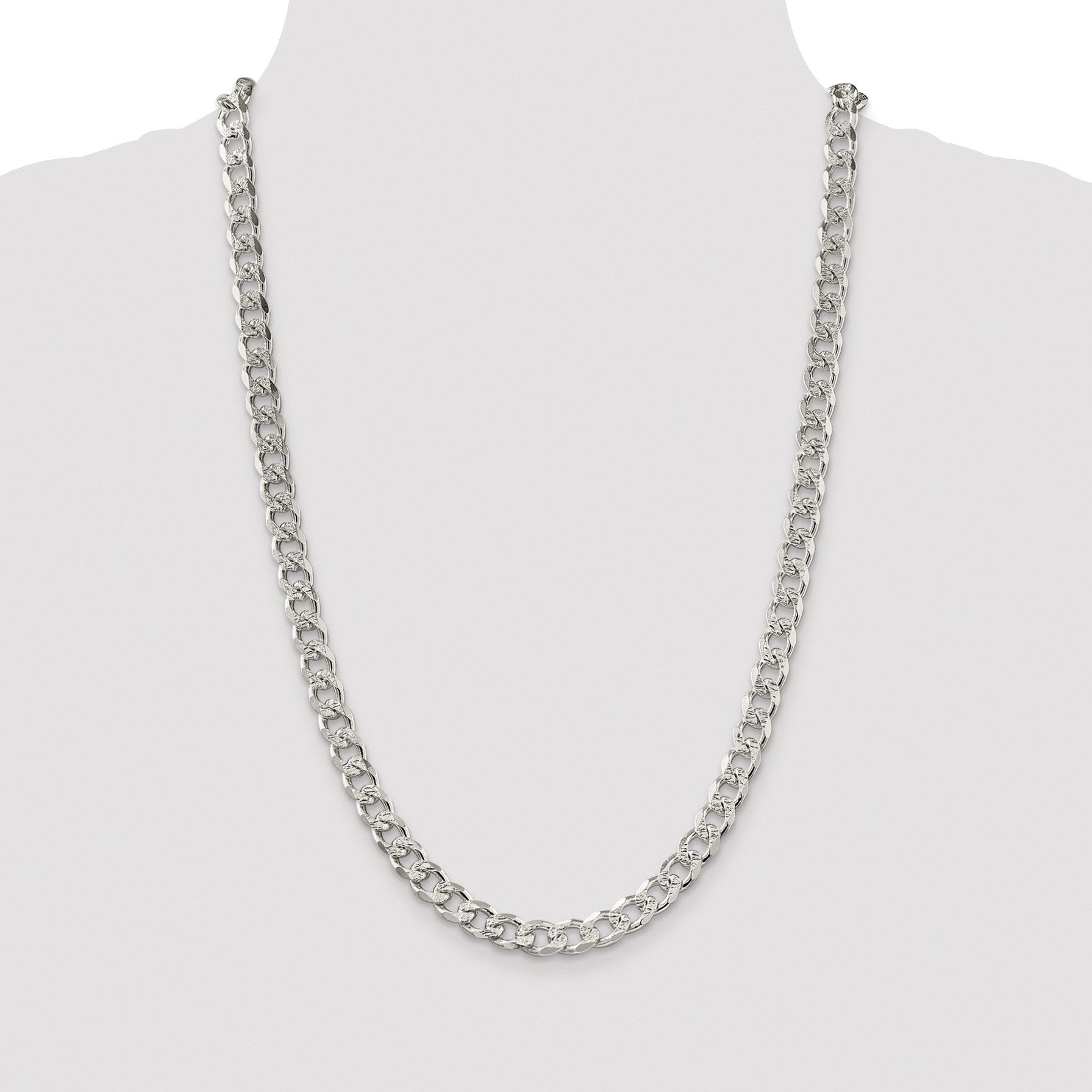 Sterling Silver Rhodium-plated 8.3mm Pav� Curb Chain