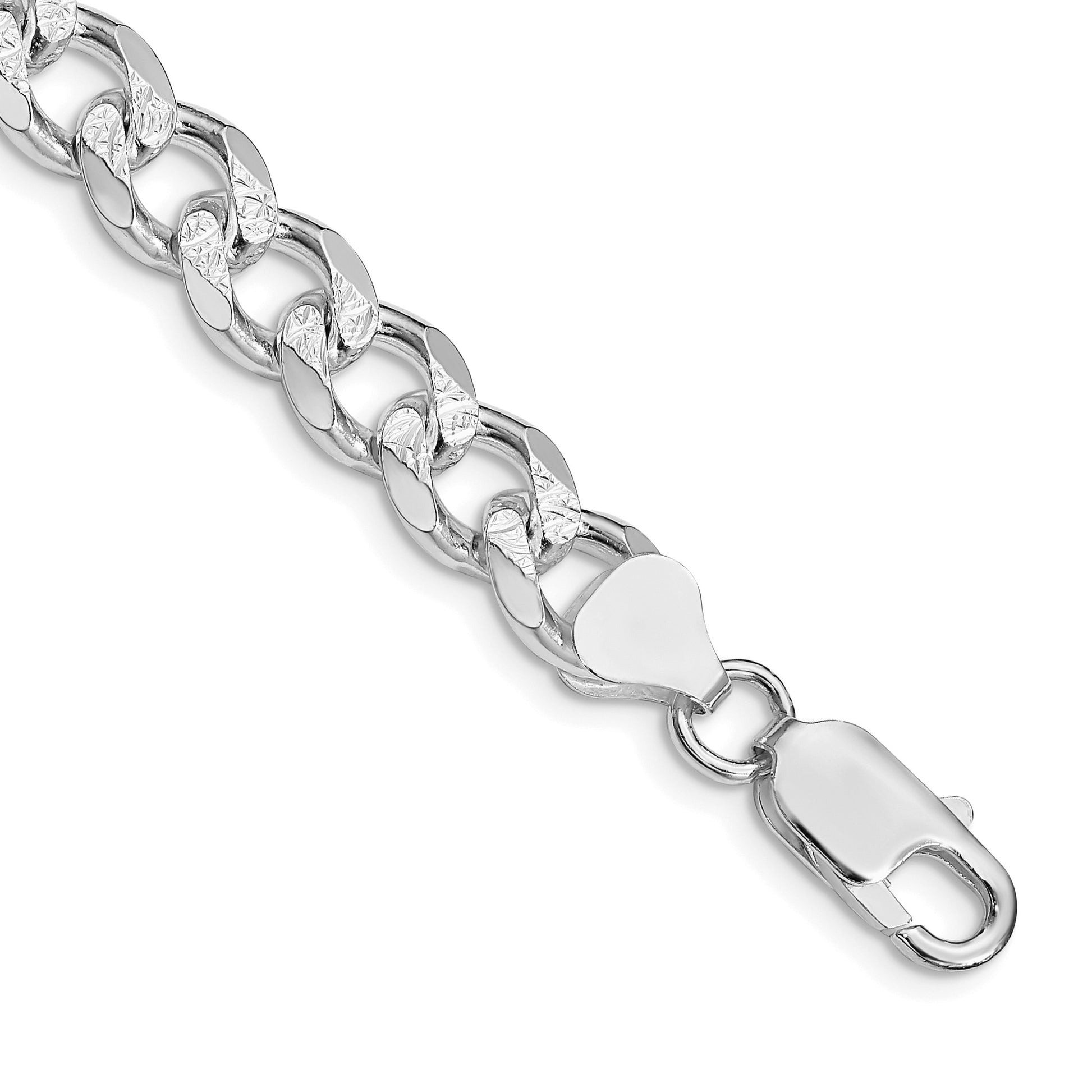 Sterling Silver Rhodium-plated 8.3mm Pav� Curb Chain