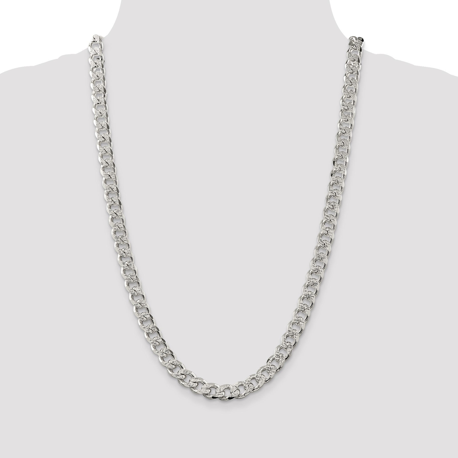 Sterling Silver 9.3mm Pav� Curb Chain