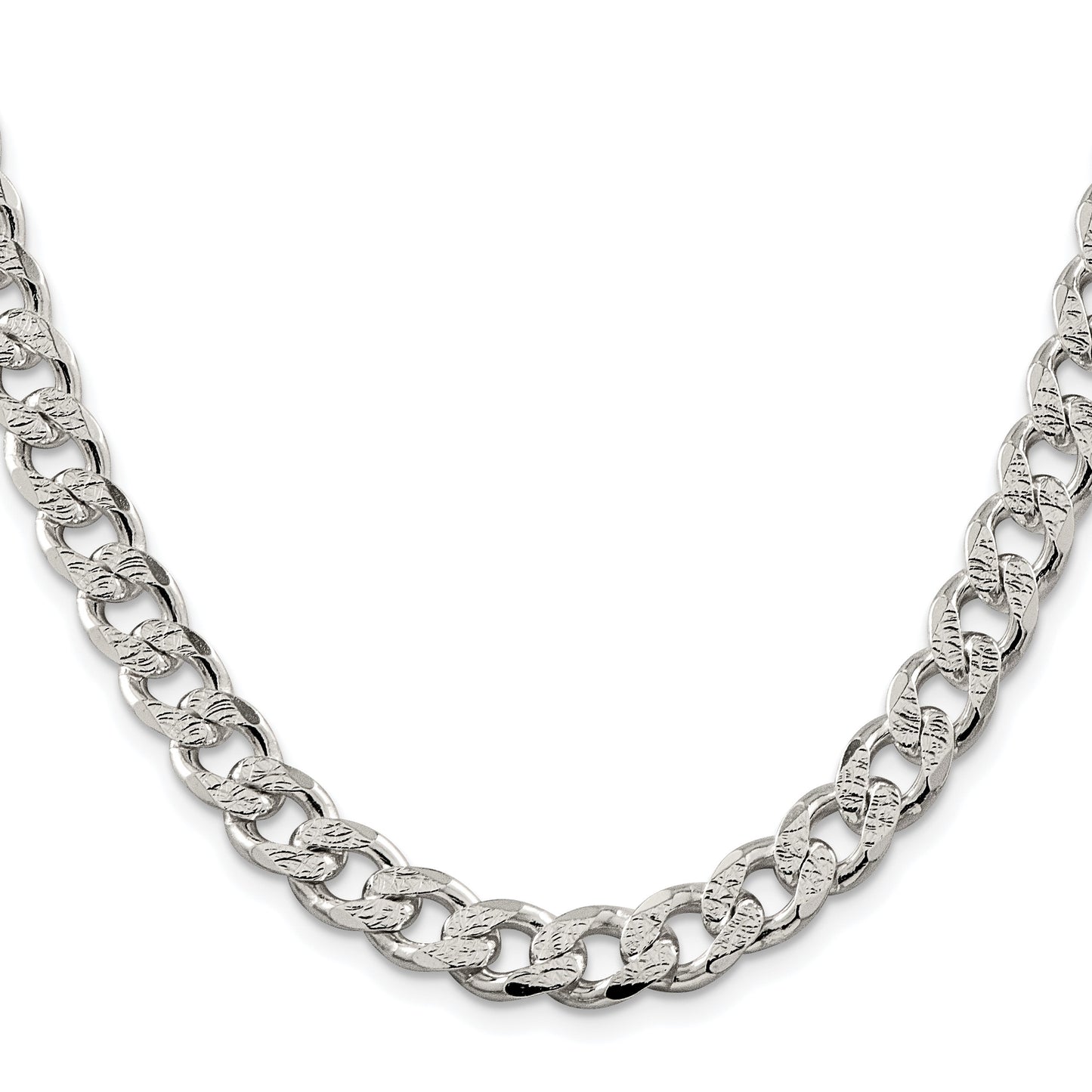 Sterling Silver Rhodium-plated 9.3mm Pav� Curb Chain