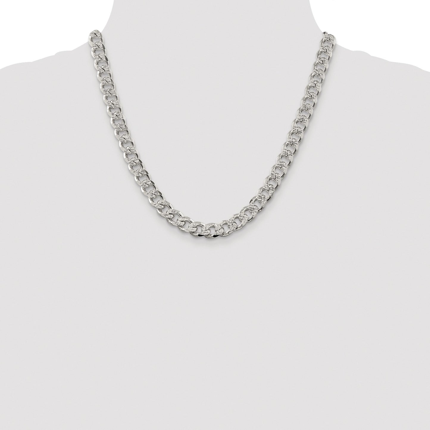 Sterling Silver Rhodium-plated 9.3mm Pav� Curb Chain