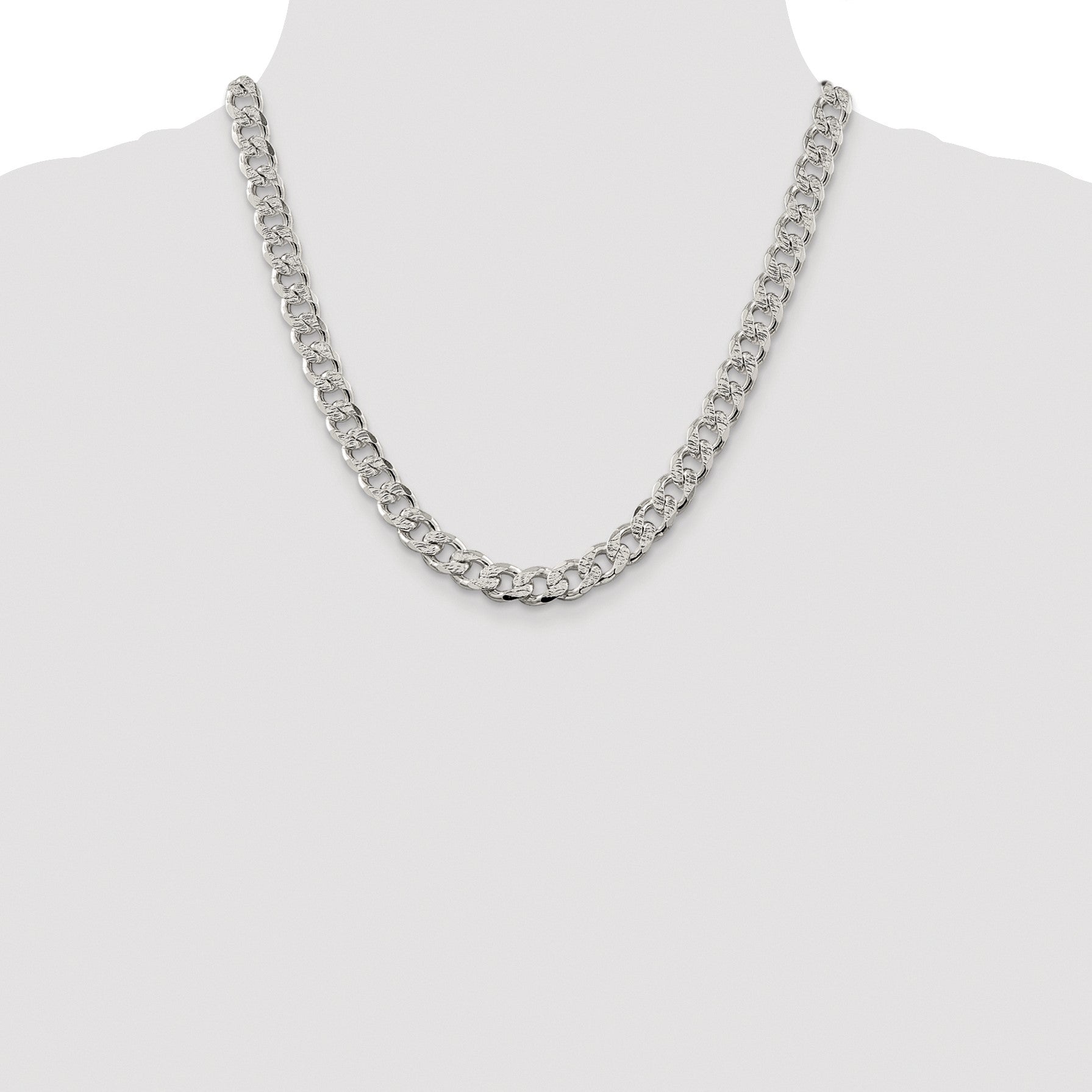 Sterling Silver Rhodium-plated 9.3mm Pav� Curb Chain