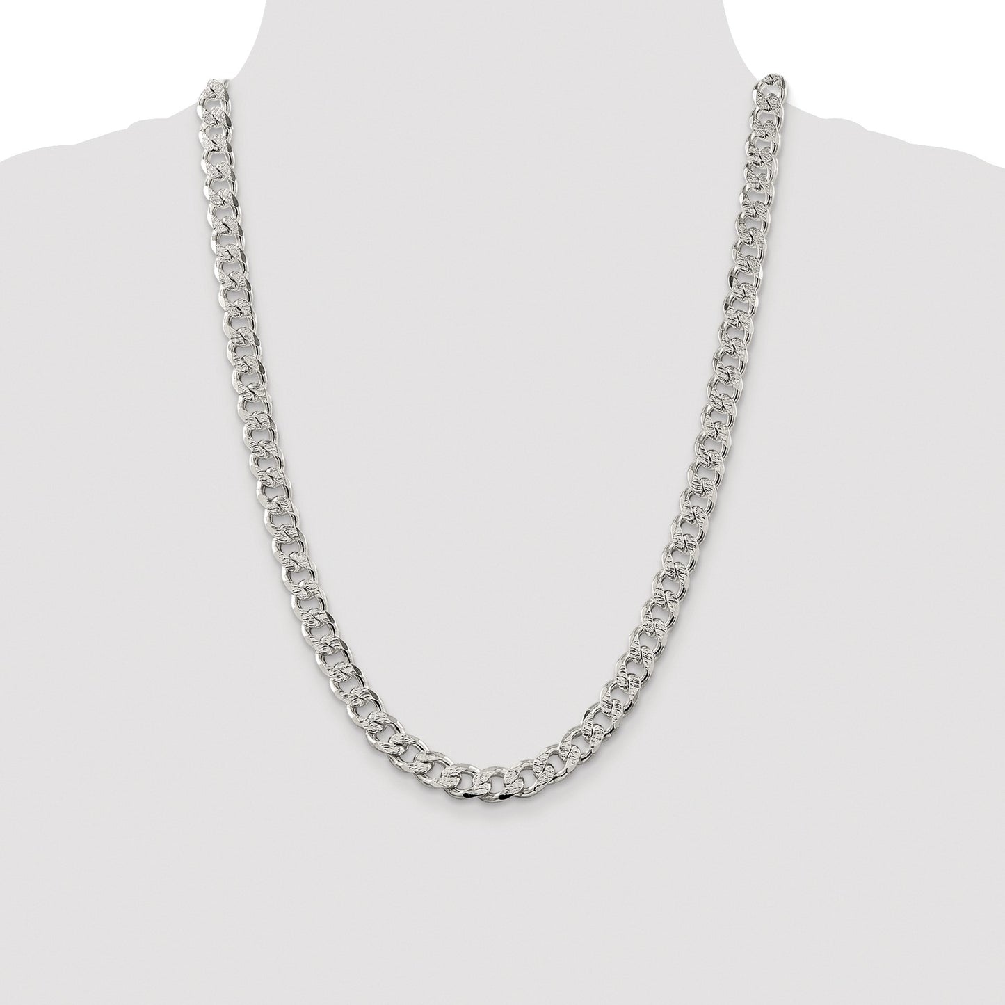 Sterling Silver Rhodium-plated 9.3mm Pav� Curb Chain