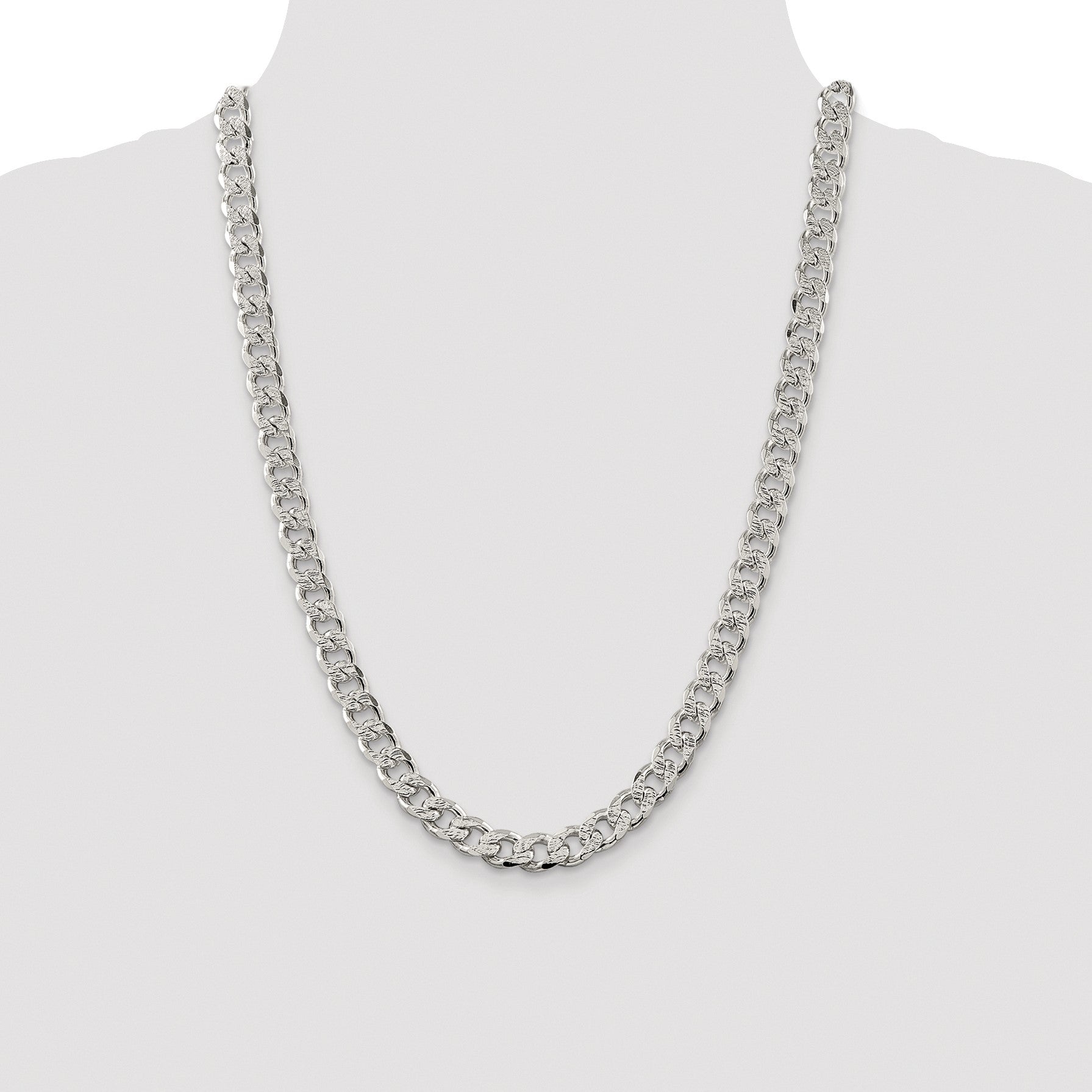 Sterling Silver Rhodium-plated 9.3mm Pav� Curb Chain