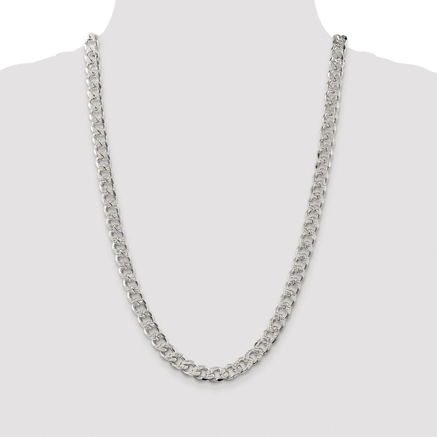 Sterling Silver Rhodium-plated 9.3mm Pav� Curb Chain