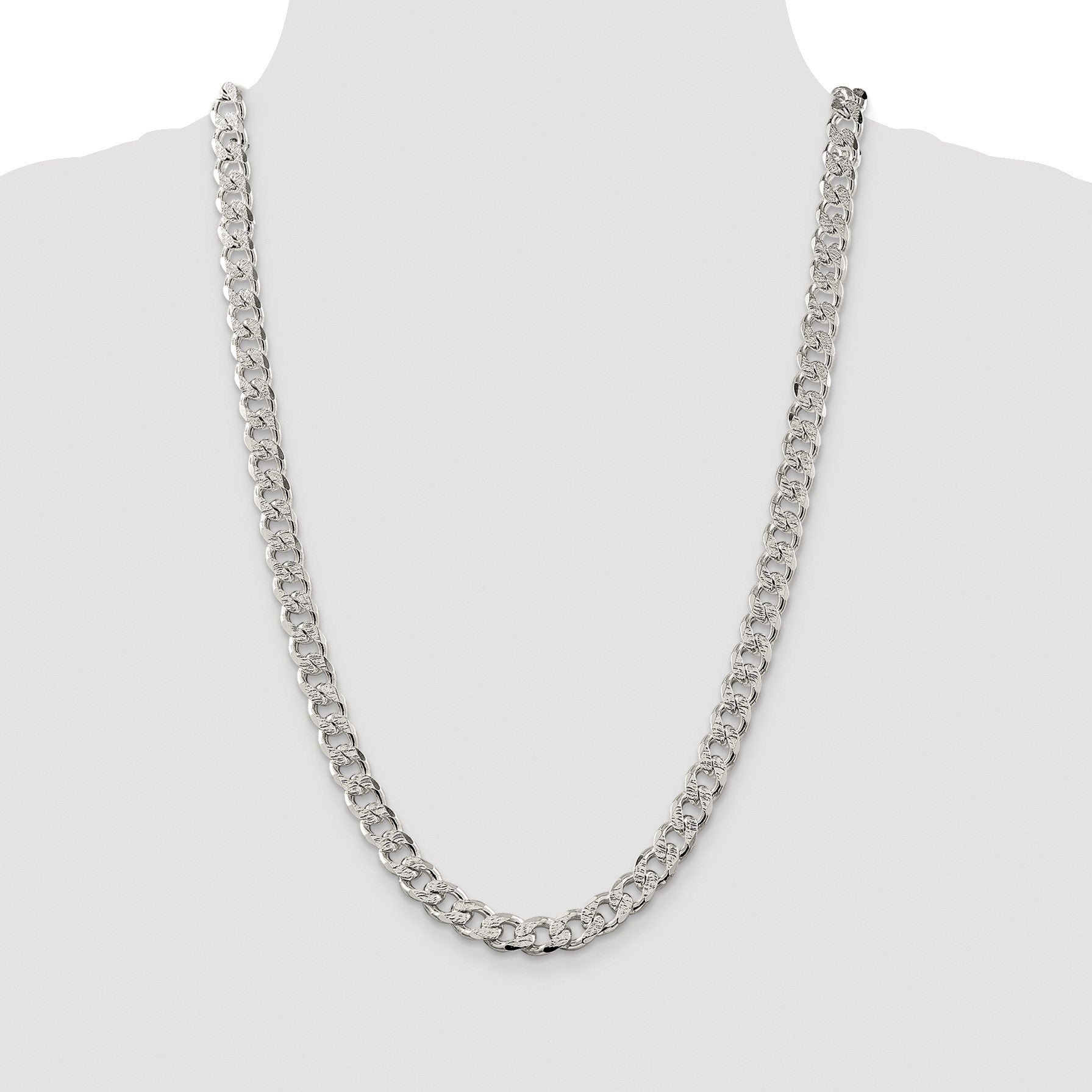 Sterling Silver Rhodium-plated 9.3mm Pav� Curb Chain