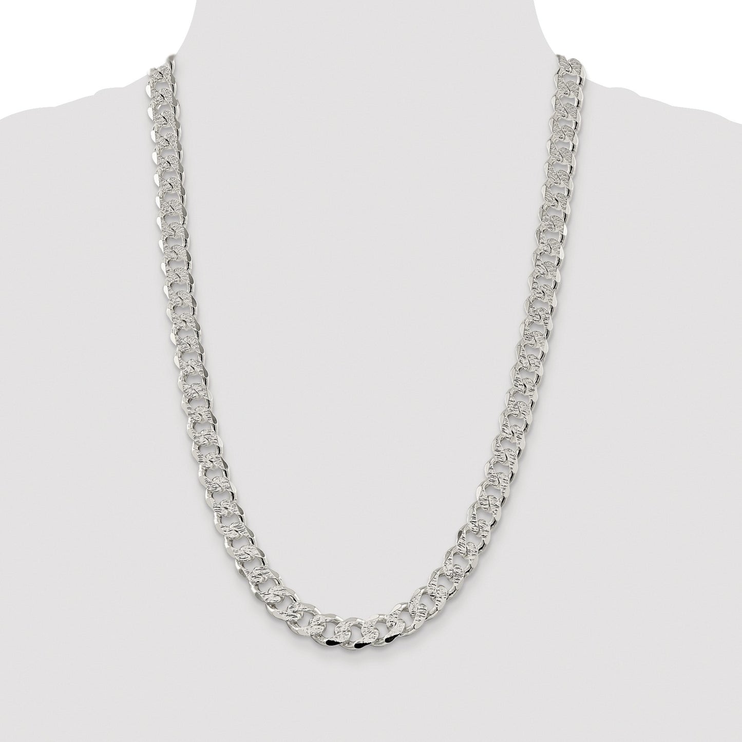 Sterling Silver Rhodium-plated 11.0mm Pav� Curb Chain