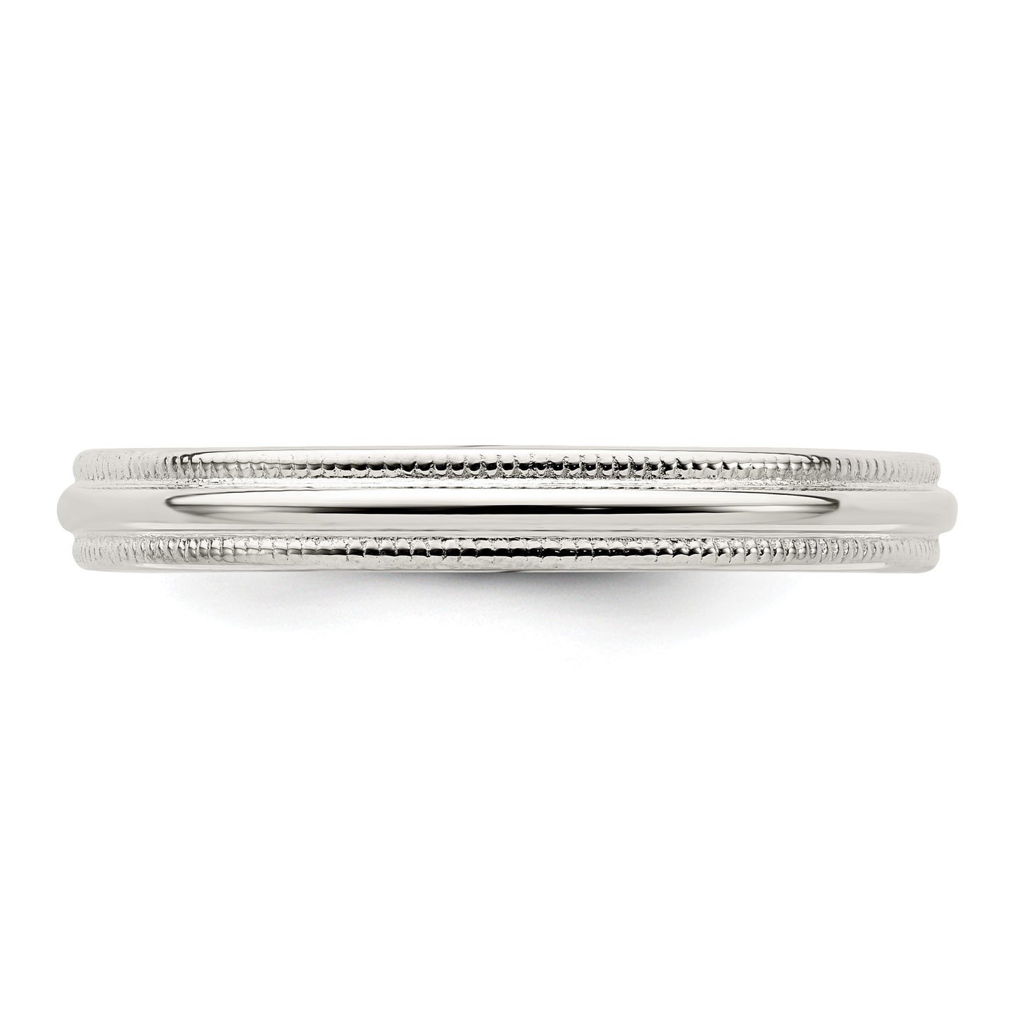 Sterling Silver Rhodium-plated 3mm Comfort Fit Milgrain Size 8 Band