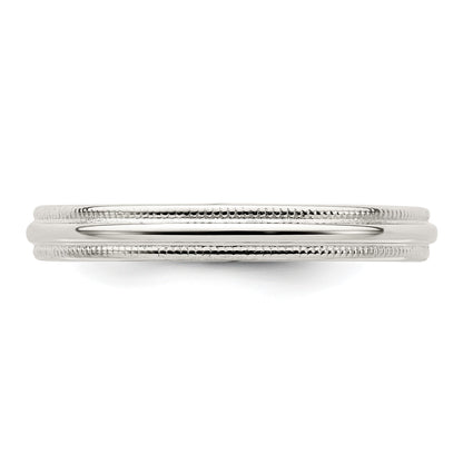 Sterling Silver Rhodium-plated 3mm Comfort Fit Milgrain Size 9 Band