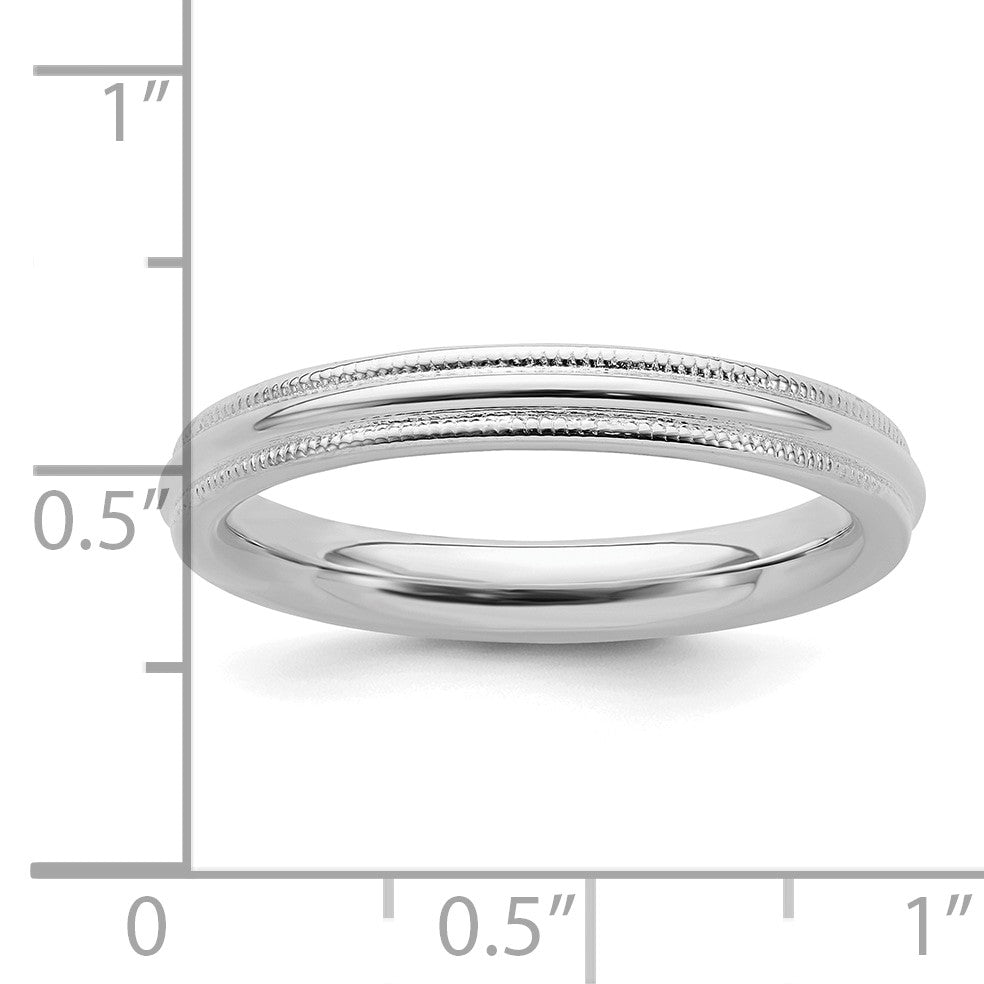 Sterling Silver Rhodium-plated 3mm Comfort Fit Milgrain Size 4 Band