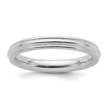Sterling Silver Rhodium-plated 3mm Comfort Fit Milgrain Size 4 Band