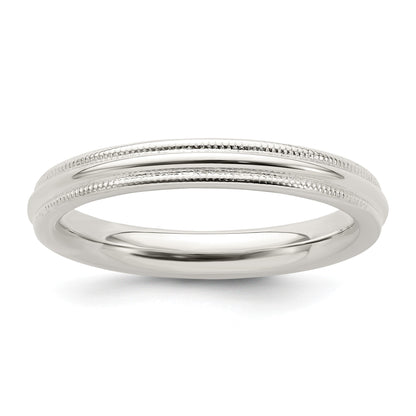 Sterling Silver 3mm Comfort Fit Half Round Milgrain Size 4.5 Band