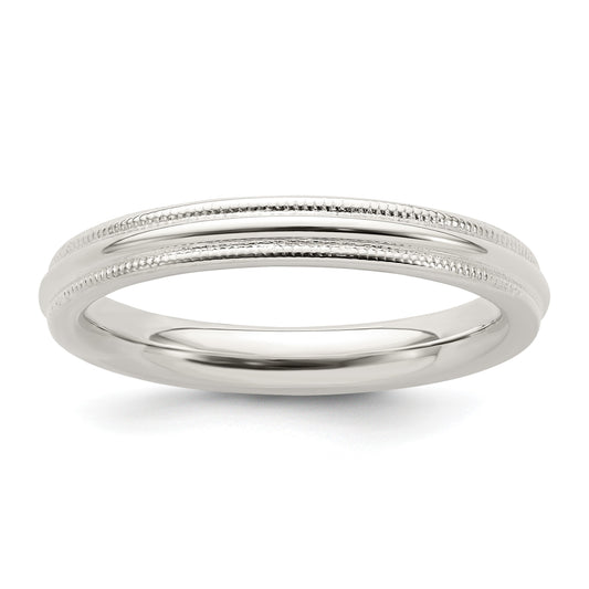 Sterling Silver 3mm Comfort Fit Half Round Milgrain Size 4.5 Band