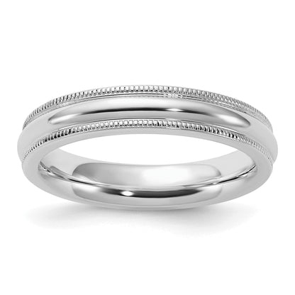 Sterling Silver Rhodium-plated 4mm Comfort Fit Milgrain Size 5 Band