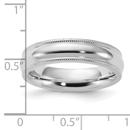 Sterling Silver Rhodium-plated 5mm Comfort Fit Milgrain Size 11 Band