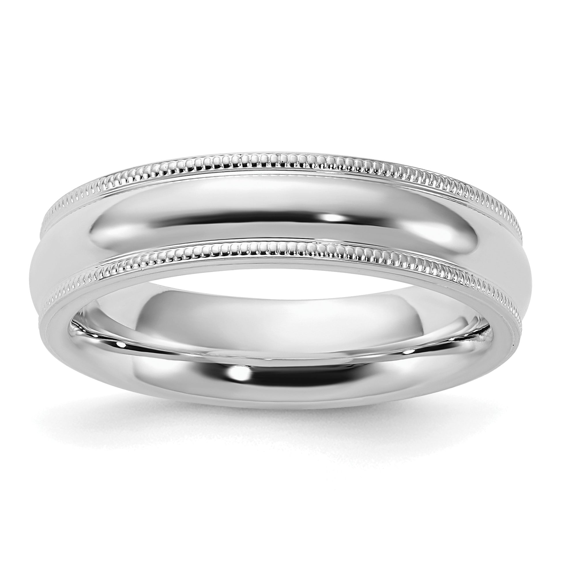 Sterling Silver Rhodium-plated 5mm Comfort Fit Milgrain Size 6.5 Band