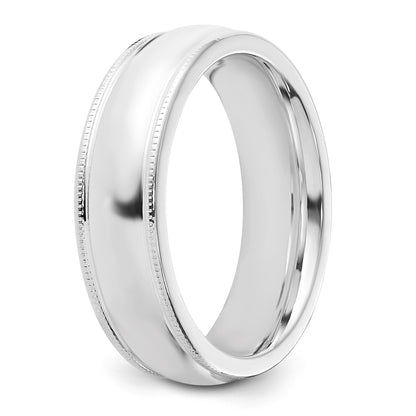 Sterling Silver Rhodium-plated 6mm Comfort Fit Milgrain Size 11 Band