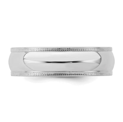 Sterling Silver Rhodium-plated 6mm Comfort Fit Milgrain Size 12.5 Band