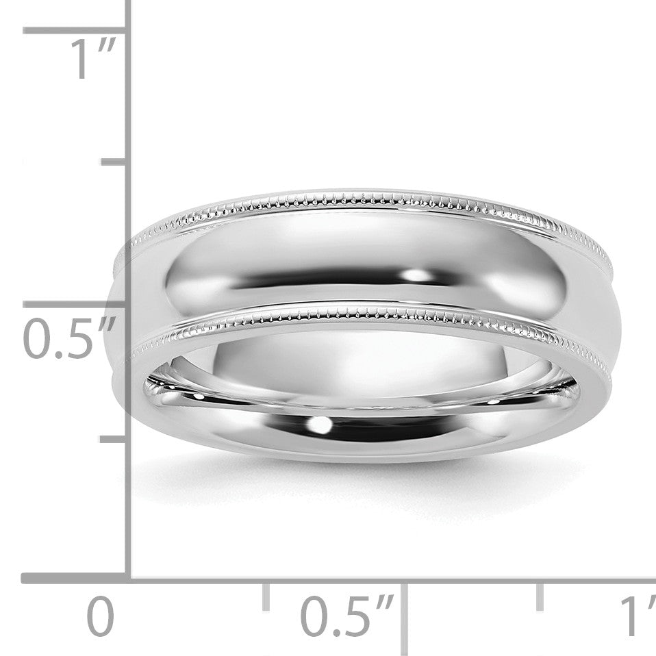 Sterling Silver Rhodium-plated 6mm Comfort Fit Milgrain Size 13 Band