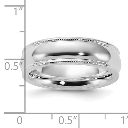 Sterling Silver Rhodium-plated 6mm Comfort Fit Milgrain Size 6 Band