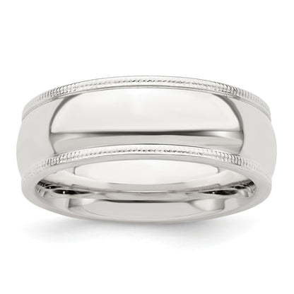 Sterling Silver 7mm Comfort Fit Half Round Milgrain Size 8 Band