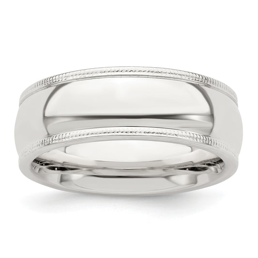 Sterling Silver 7mm Comfort Fit Half Round Milgrain Size 8.5 Band