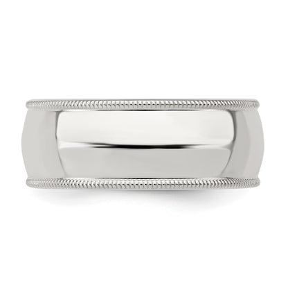 Sterling Silver 8mm Comfort Fit Half Round Milgrain Size 8 Band