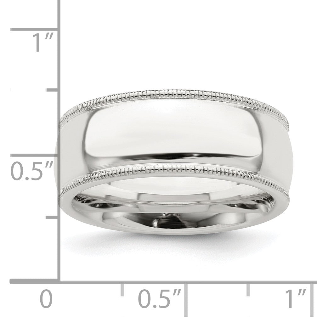 Sterling Silver 8mm Comfort Fit Half Round Milgrain Size 7.5 Band