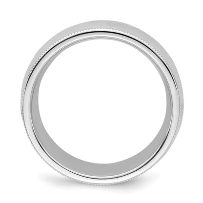 Sterling Silver Rhodium-plated 8mm Comfort Fit Milgrain Size 8 Band