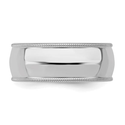 Sterling Silver Rhodium-plated 8mm Comfort Fit Milgrain Size 6 Band