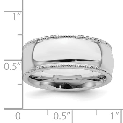 Sterling Silver Rhodium-plated 8mm Comfort Fit Milgrain Size 8 Band
