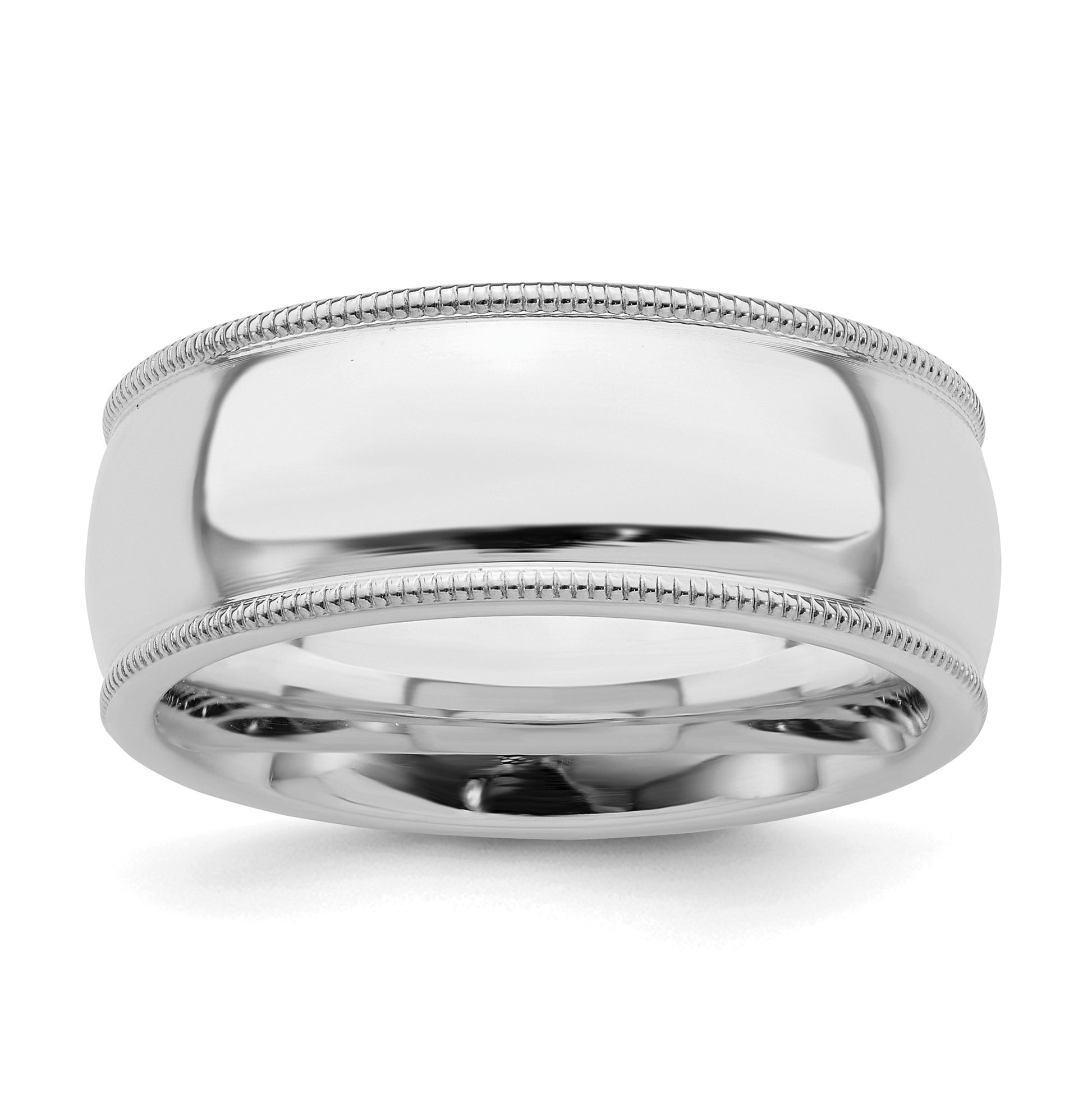 Sterling Silver Rhodium-plated 8mm Comfort Fit Milgrain Size 9.5 Band