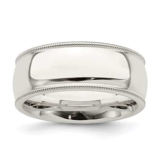 Sterling Silver 8mm Comfort Fit Half Round Milgrain Size 12 Band