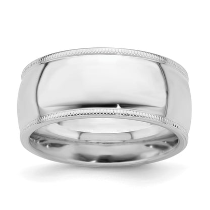 Sterling Silver Rhodium-plated 9mm Comfort Fit Milgrain Size 8 Band