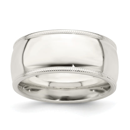 Sterling Silver 9mm Comfort Fit Half Round Milgrain Size 8 Band