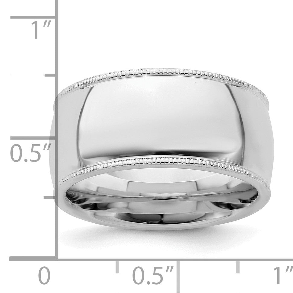 Sterling Silver Rhodium-plated 10mm Comfort Fit Milgrain Size 10 Band