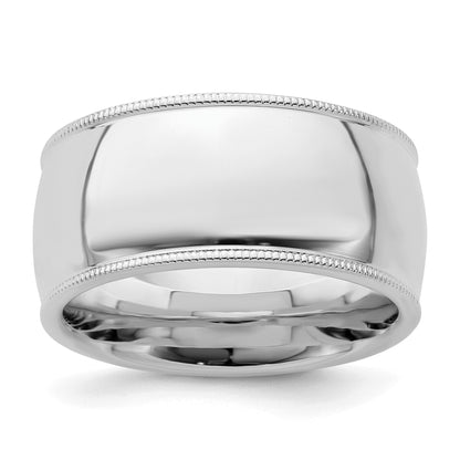 Sterling Silver Rhodium-plated 10mm Comfort Fit Milgrain Size 10 Band