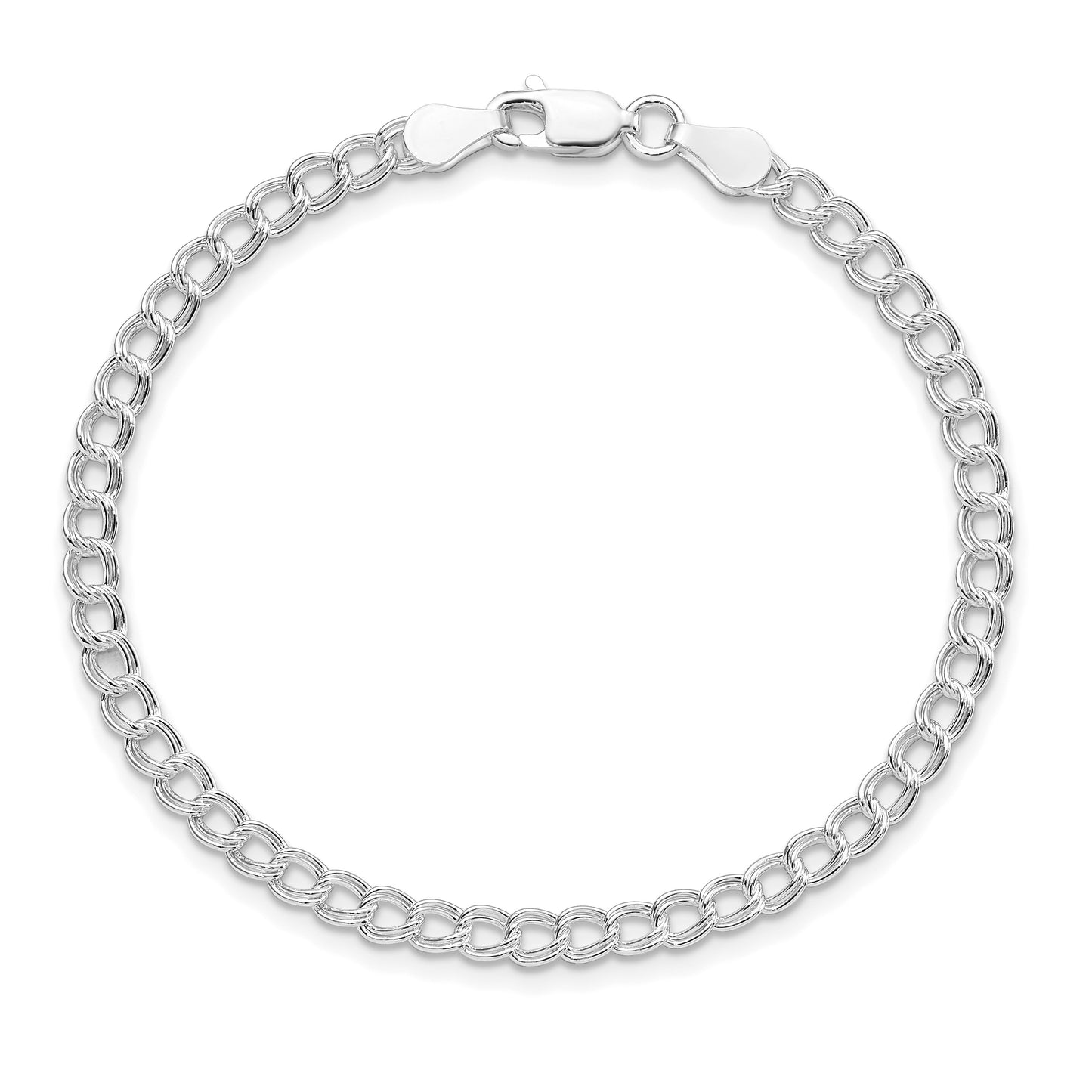 Sterling Silver RH-plated 3.5mm Solid Double Link Charm Child's Bracelet