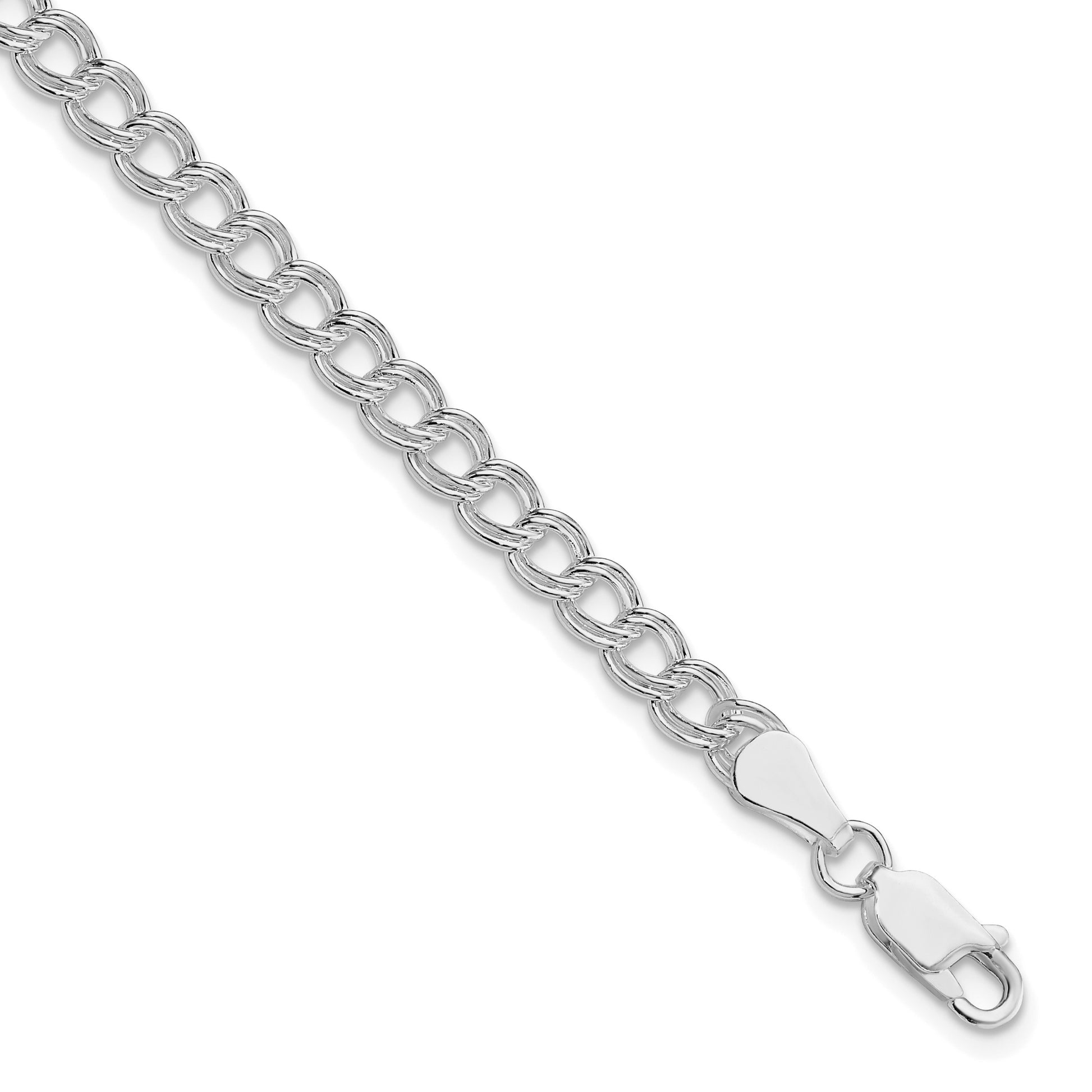 Sterling Silver Rhodium-plated 5mm Double Link Charm Bracelet