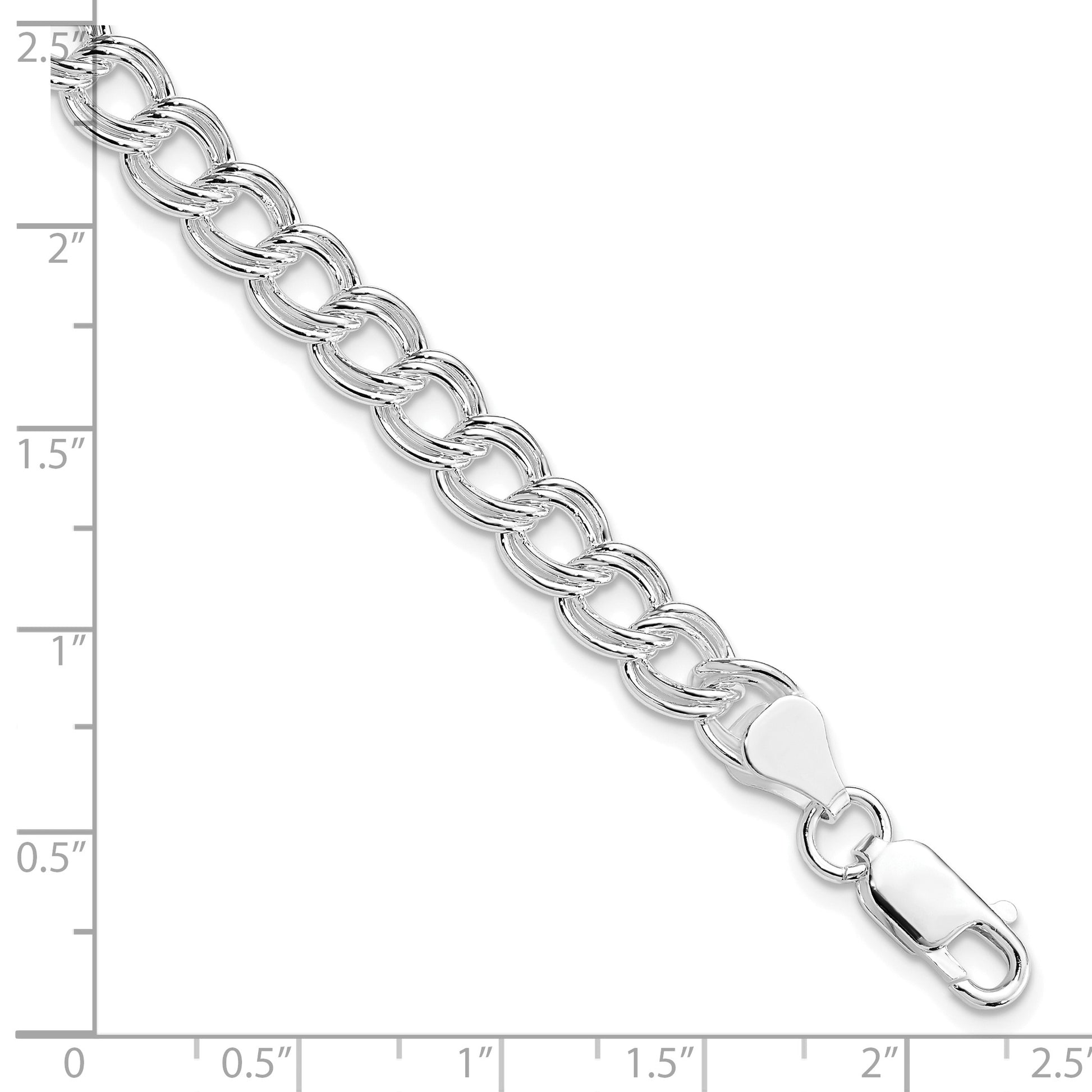 Sterling Silver Rhodium-plated 7mm Double Link Charm Bracelet
