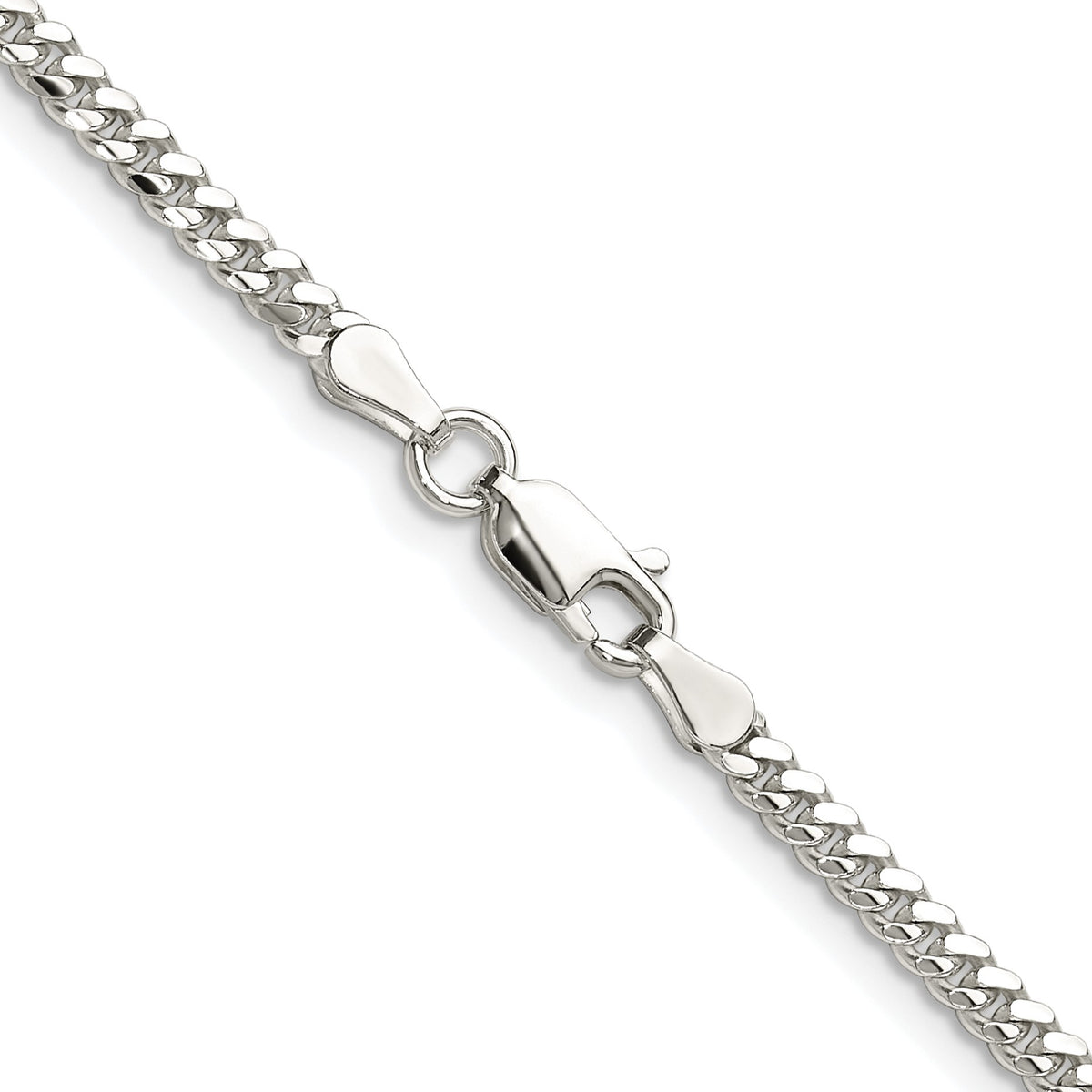 Sterling Silver Rhodium-plated Polished 2.9mm Domed Curb Chain