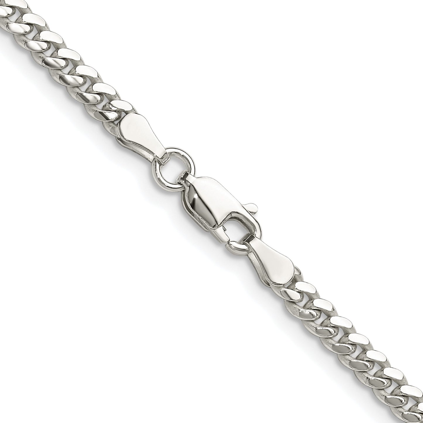 Sterling Silver Rhodium-plated Polished 3.4mm Domed Curb Chain