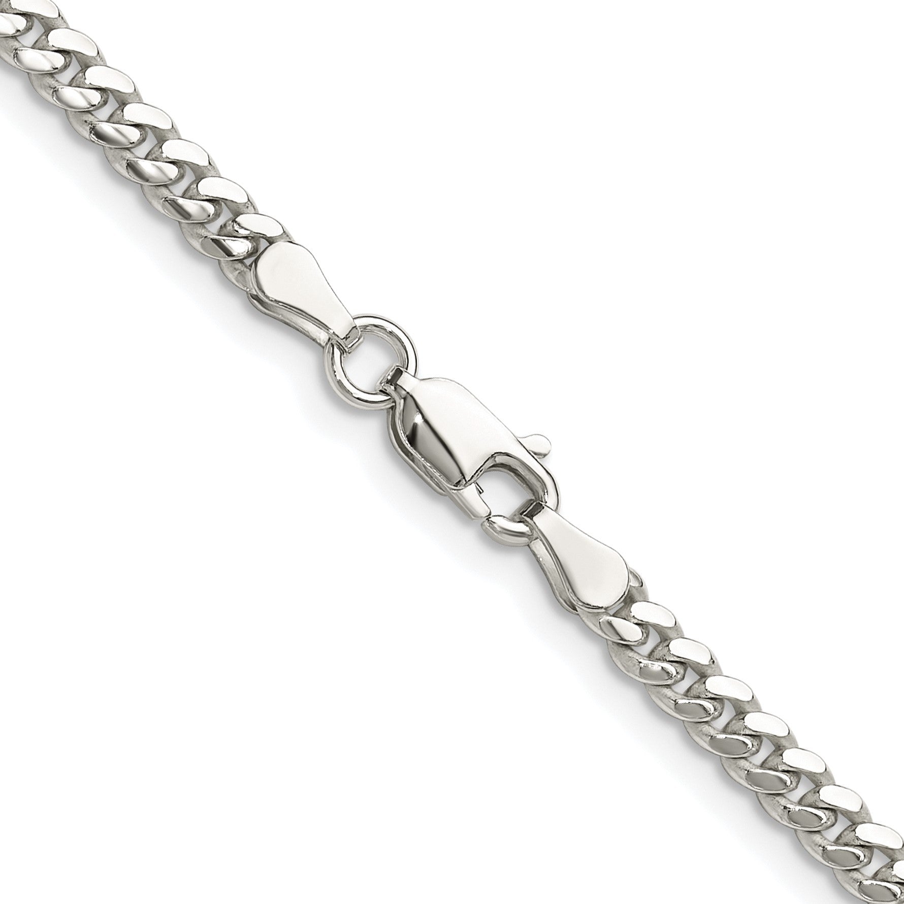 Sterling Silver Rhodium-plated Polished 3.4mm Domed Curb Chain