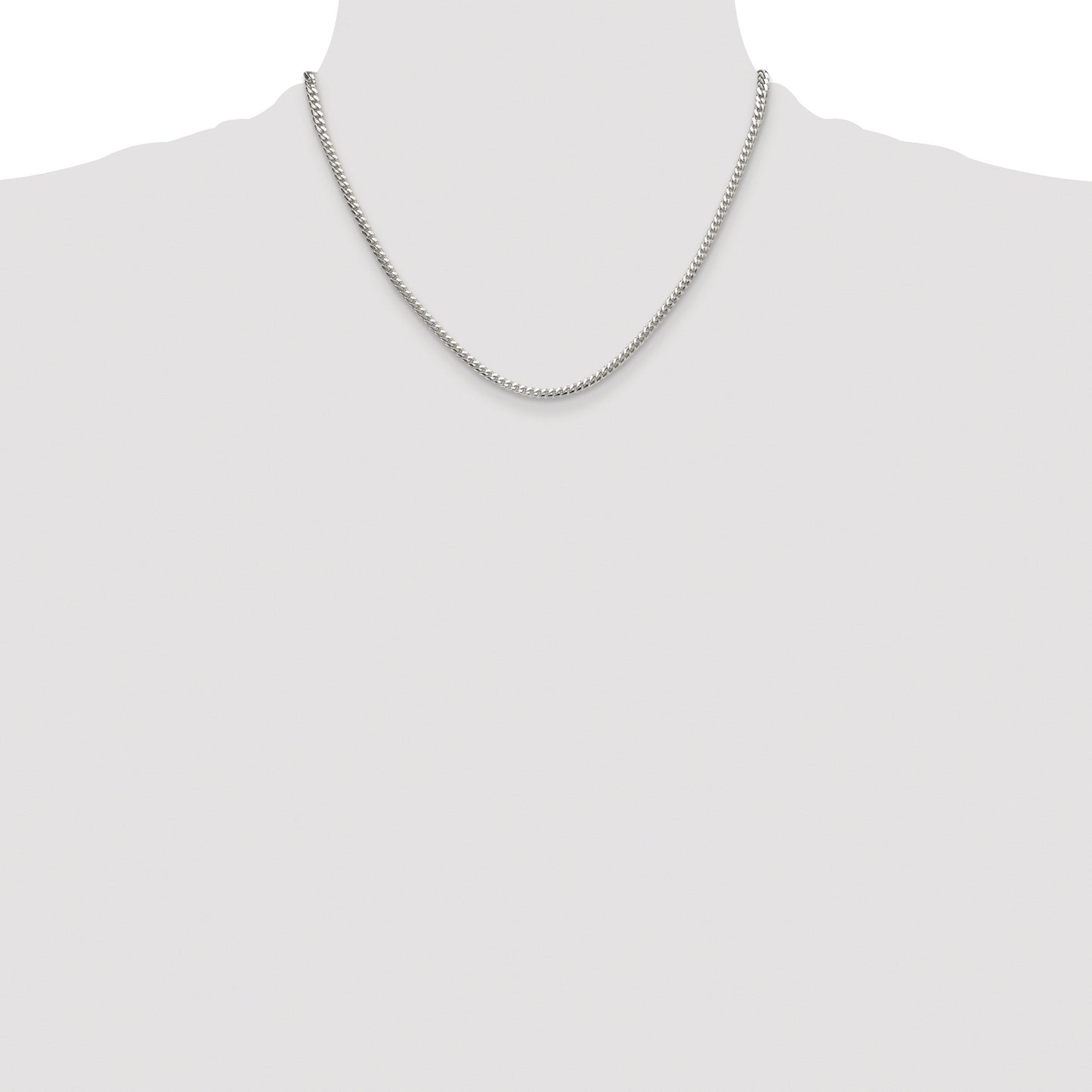 Sterling Silver Rhodium-plated Polished 3.4mm Domed Curb Chain