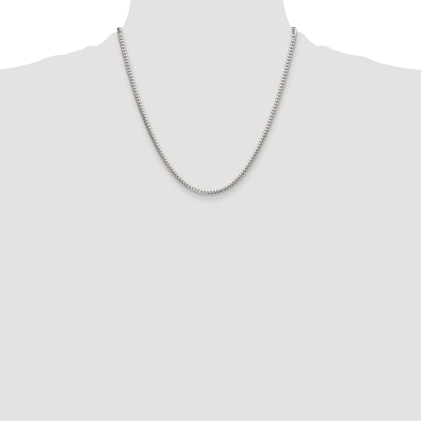 Sterling Silver Rhodium-plated Polished 3.4mm Domed Curb Chain