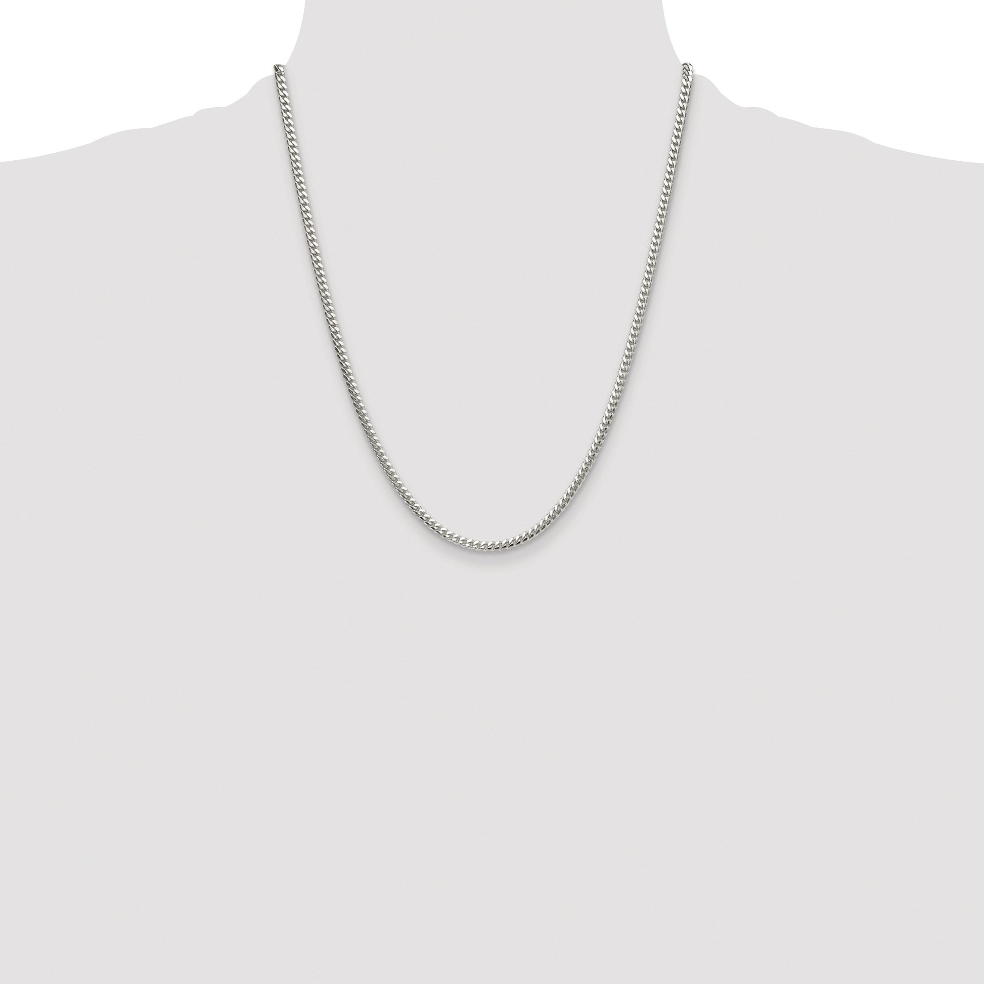 Sterling Silver Rhodium-plated Polished 3.4mm Domed Curb Chain