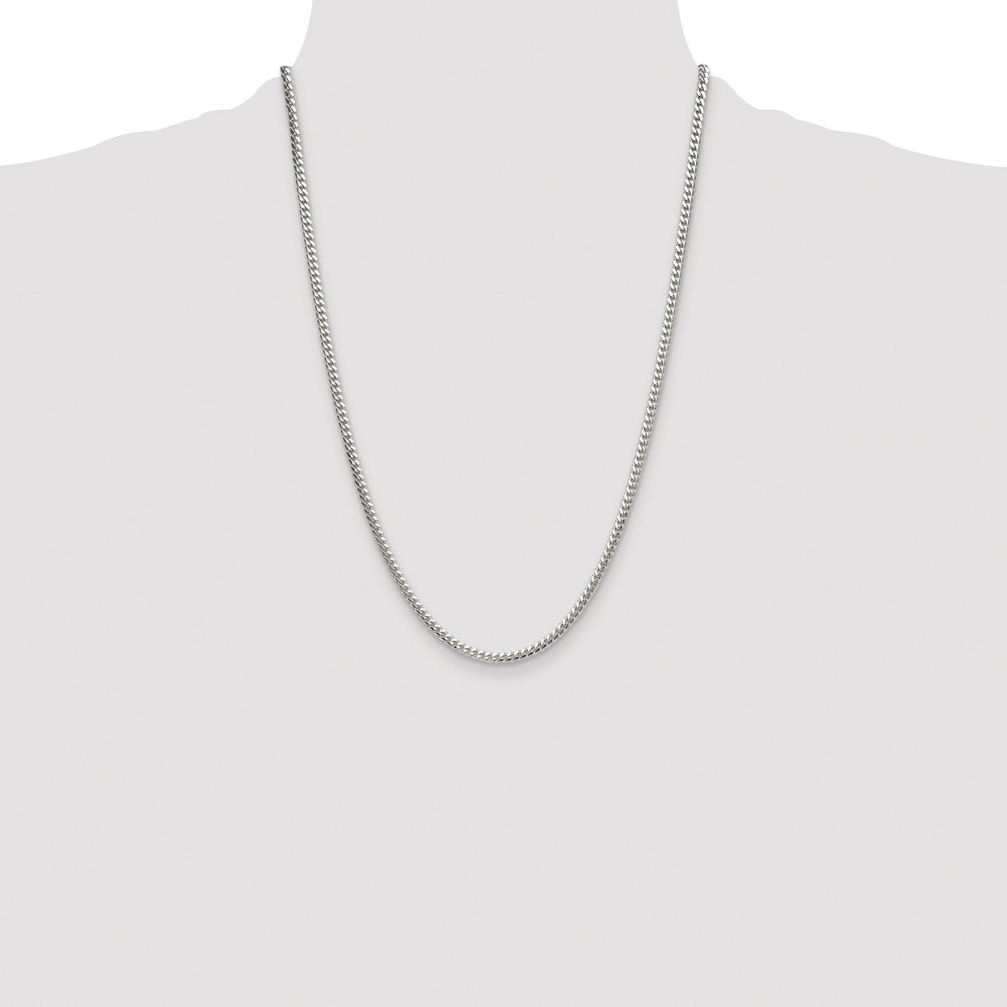 Sterling Silver Rhodium-plated Polished 3.4mm Domed Curb Chain