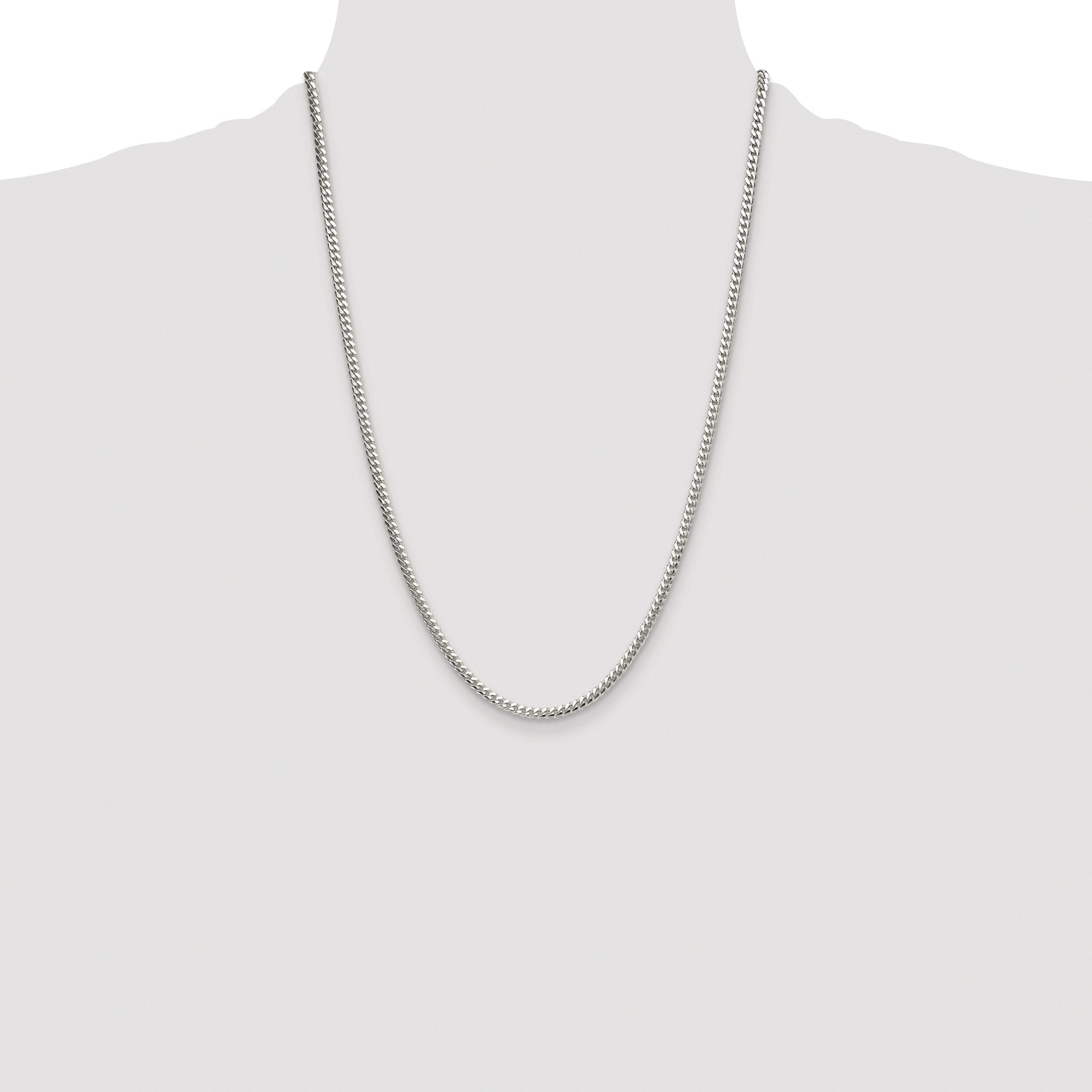Sterling Silver Rhodium-plated Polished 3.4mm Domed Curb Chain