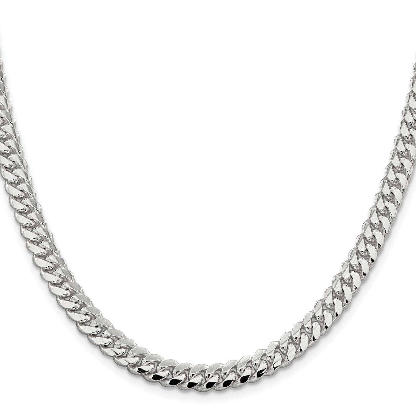 Sterling Silver Rhodium-plated 6.4mm Polished Domed Curb Chain